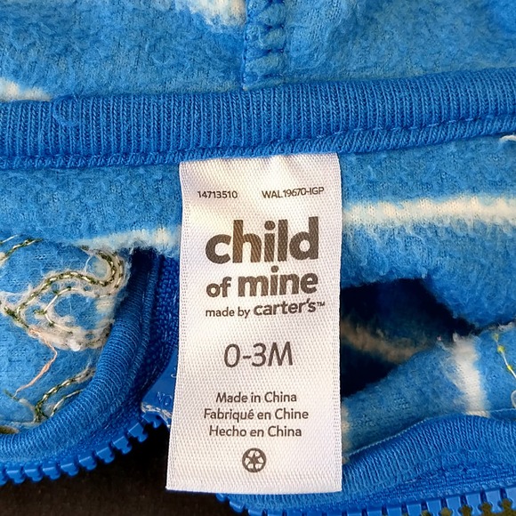 Carter's Hoodie Dinosaur Blue Striped 0-3 mo - Picture 4 of 4